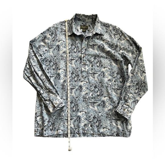 Eddie Bauer 70’s/y2k men’s cotton linen blend blue Paisley half button Size LT - Picture 5 of 9